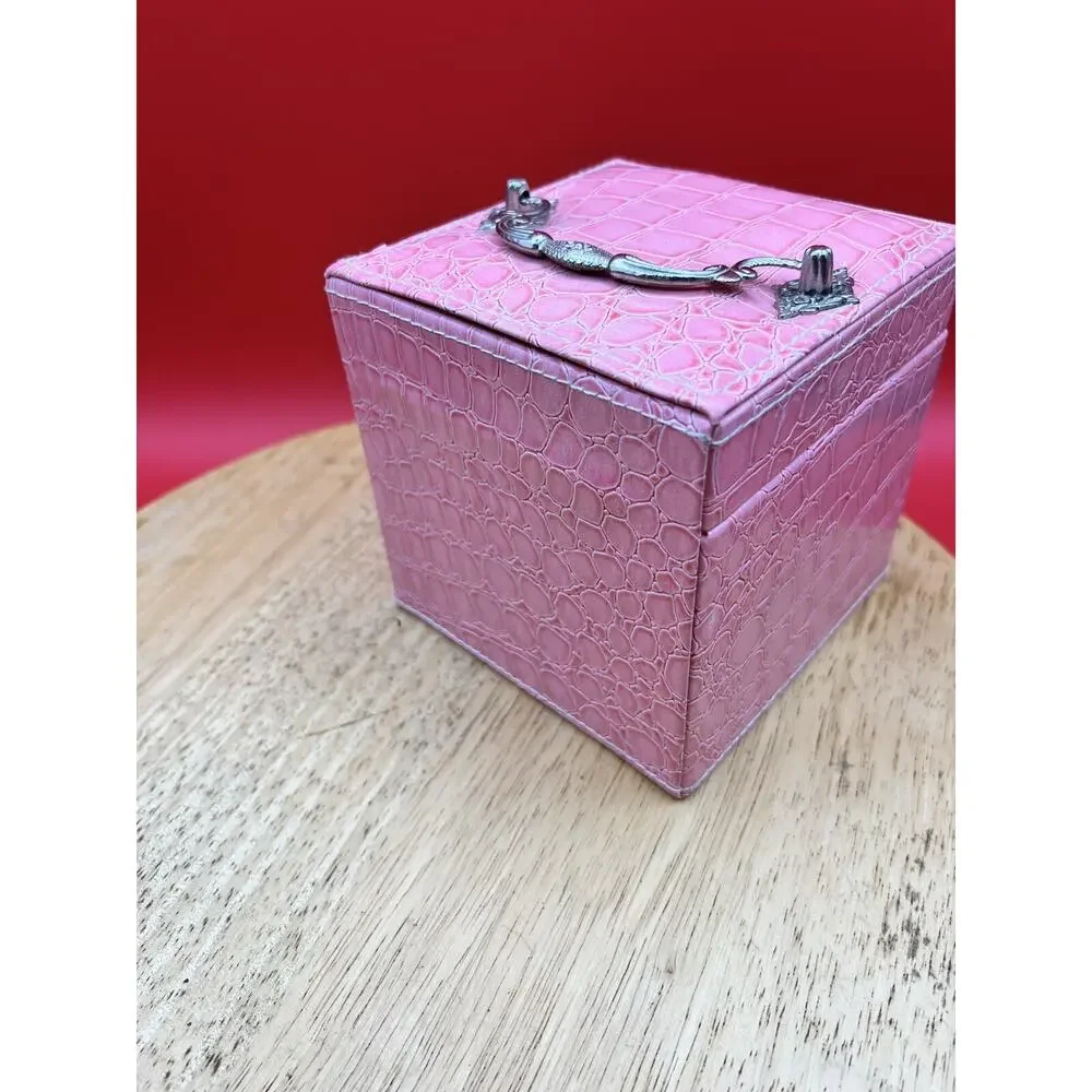 Pink 3 Tier Jewelry Box Crocodile Embossed Faux Leather Portable